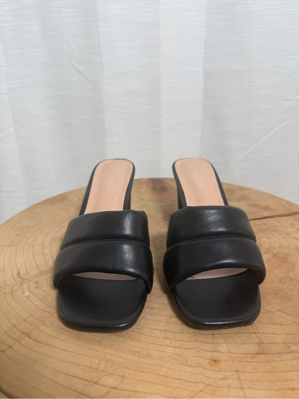 Top Moda Black Padded Double Strap Block Heel Mule Sandals | Size 6.5 - Picture 7 of 12